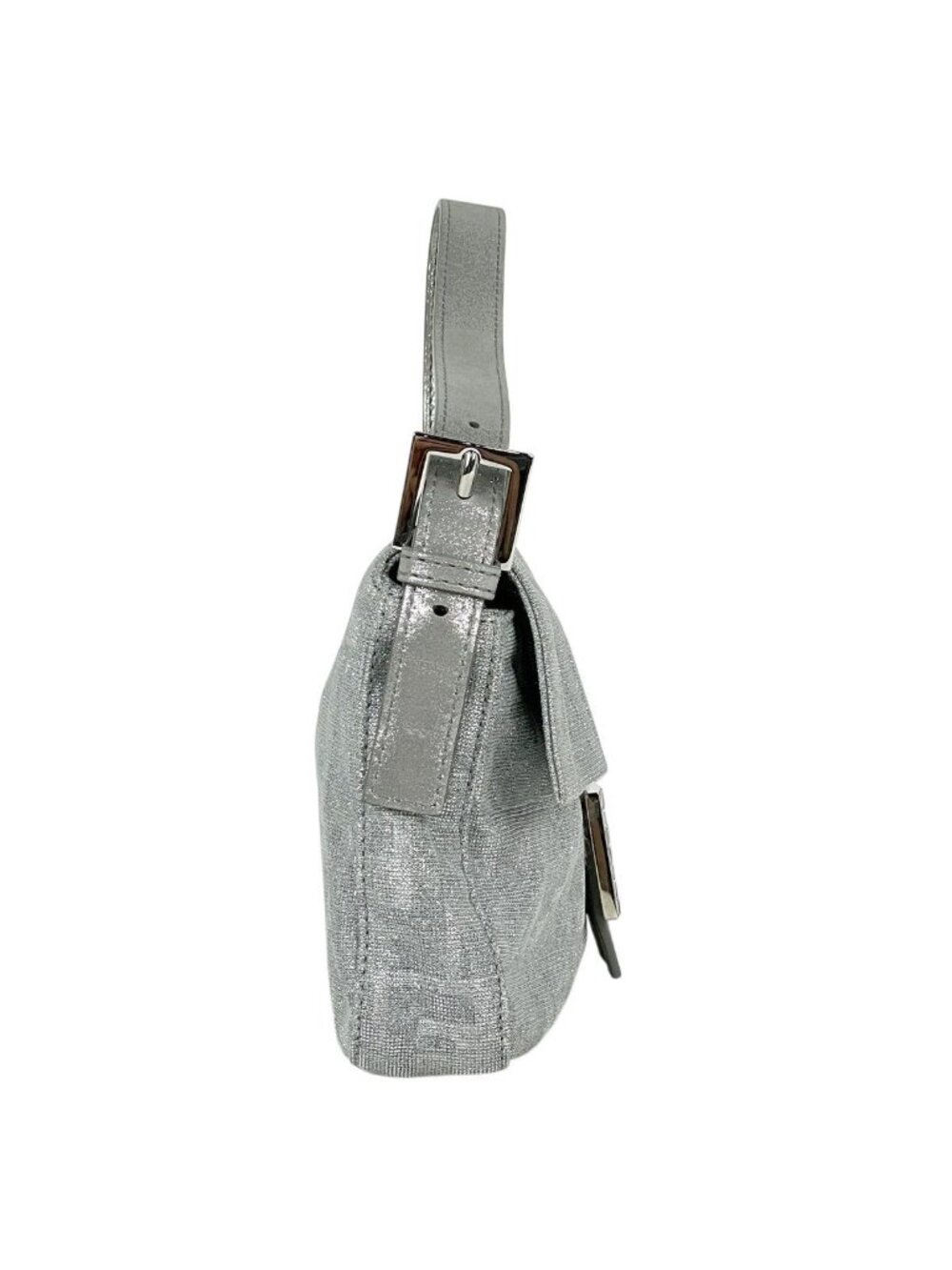 Fendi Zucca Pattern Mamma Bucket Lame Shoulder Bag Fabric Silver - Picture 4 of 11
